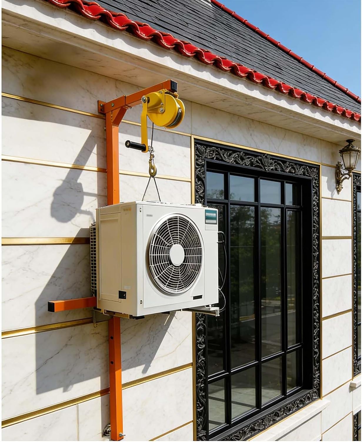 Herramienta de elevación para Aire Acondicionado Exterior, cabrestante Manual y Soporte de grúa Duradero, con 150 kg, instalación de Aire Acondicionado, 150 kg, 15 m
