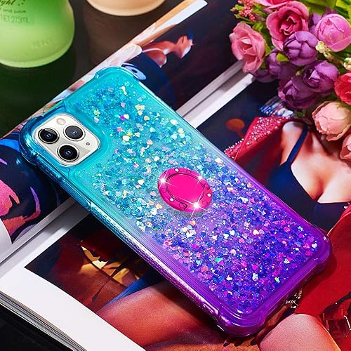 Miniatura 5 de Asuwish Funda de teléfono para iPhone 11 Pro 5.8 con protector de pantalla y soporte para anillo, brillante, líquido, transparente, híbrida, a