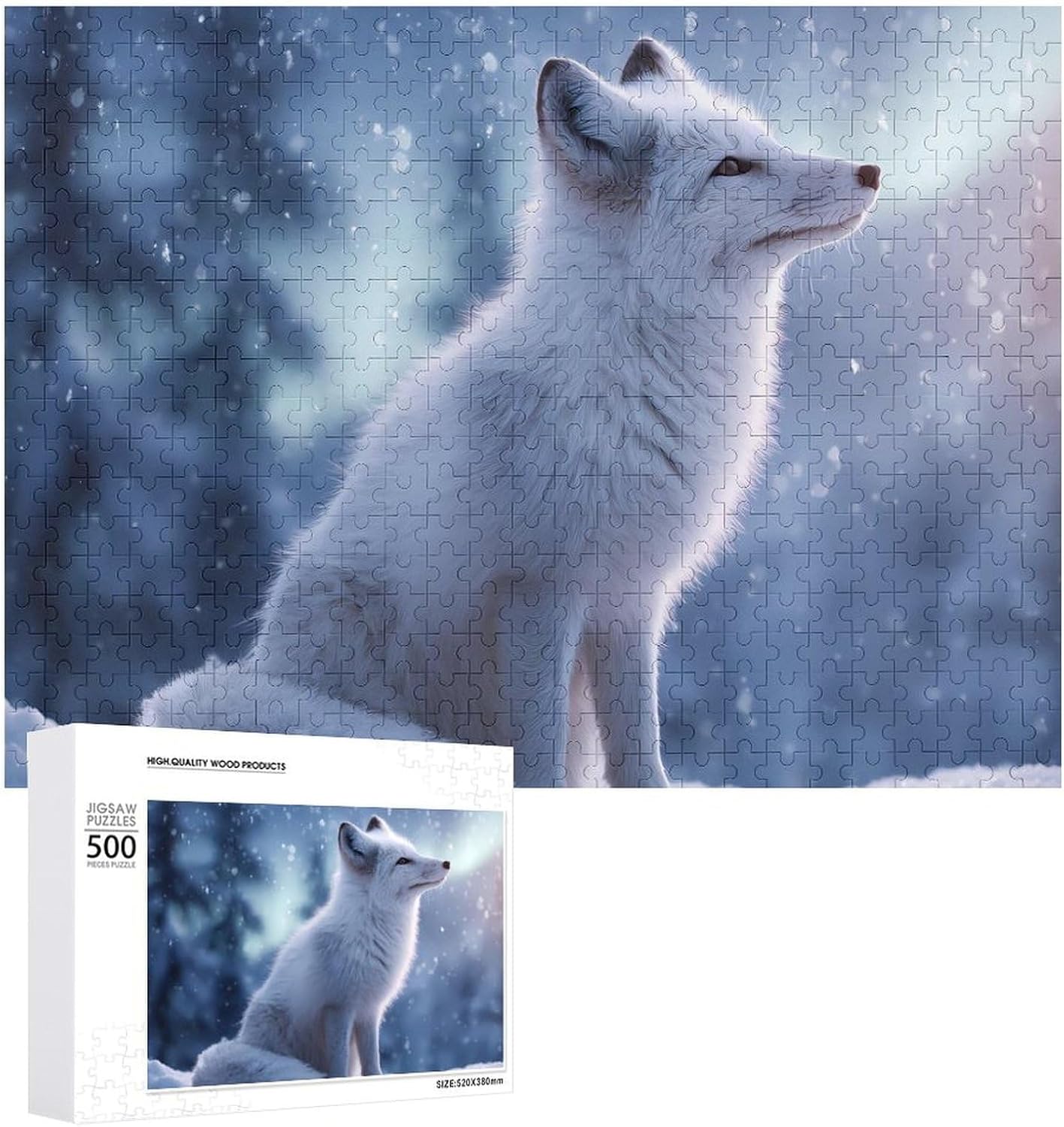 Winter Fox Animal Puzzles for Adults 500 PCS Wooden Jigsaw Puzzle Wall Decor Christmas