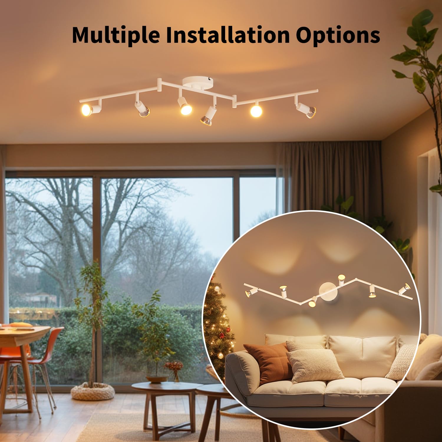 LVWIT Foco de techo blanco giratorio, 6 vías, luces de techo para sala de estar, luces de cocina GU10, luces de techo GU10, soporte de montaje de lámpara de techo para salón, dormitorio, comedor (sin