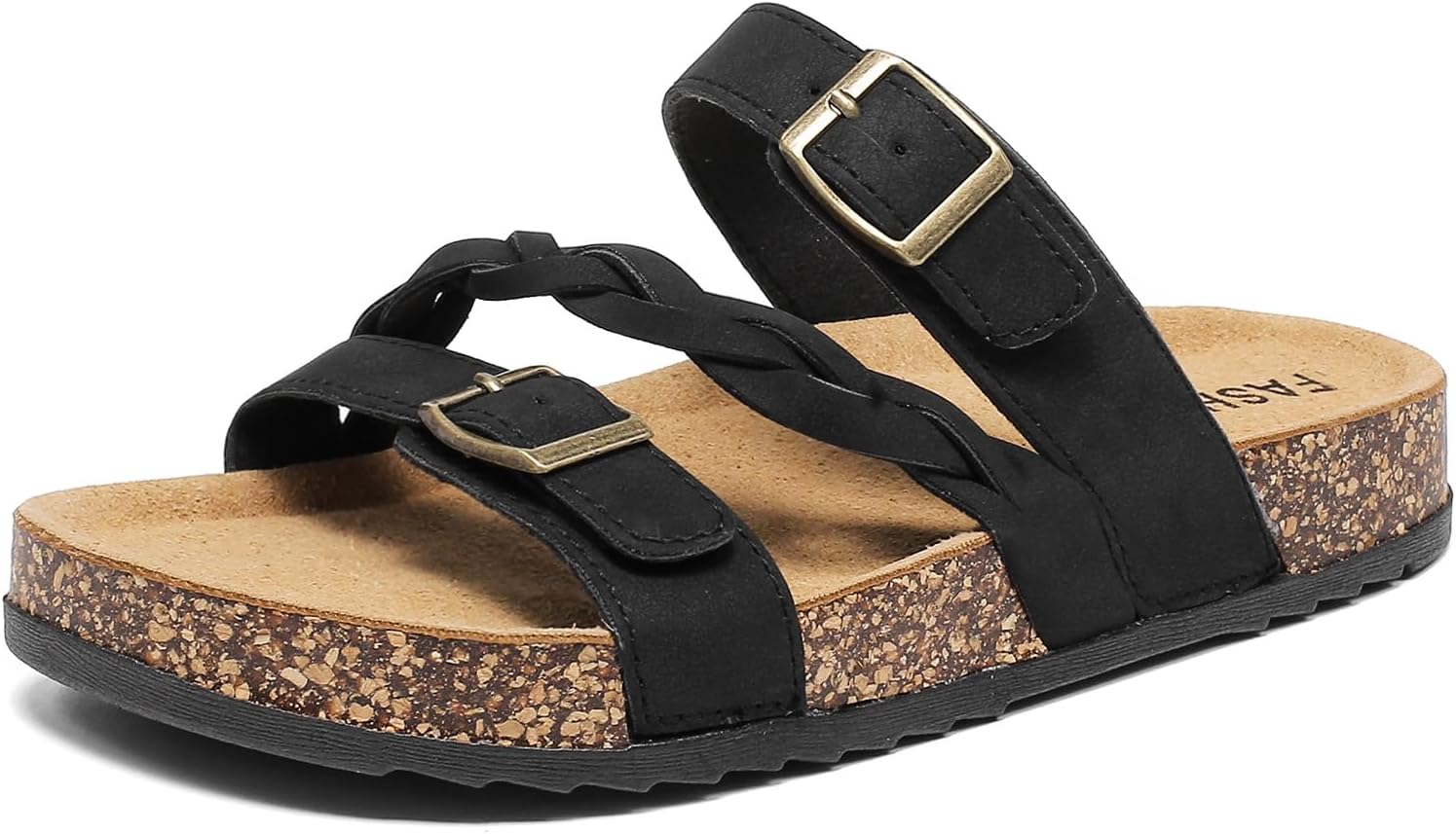 Women's Cork Footbed Sandals with Arch Support Comfortable Adjustable Straps Braided Sandal with Double Buckles, Non-Slip Slip-On Slide Sandals for Summer Water Resistant Slides Footwear - Image 8