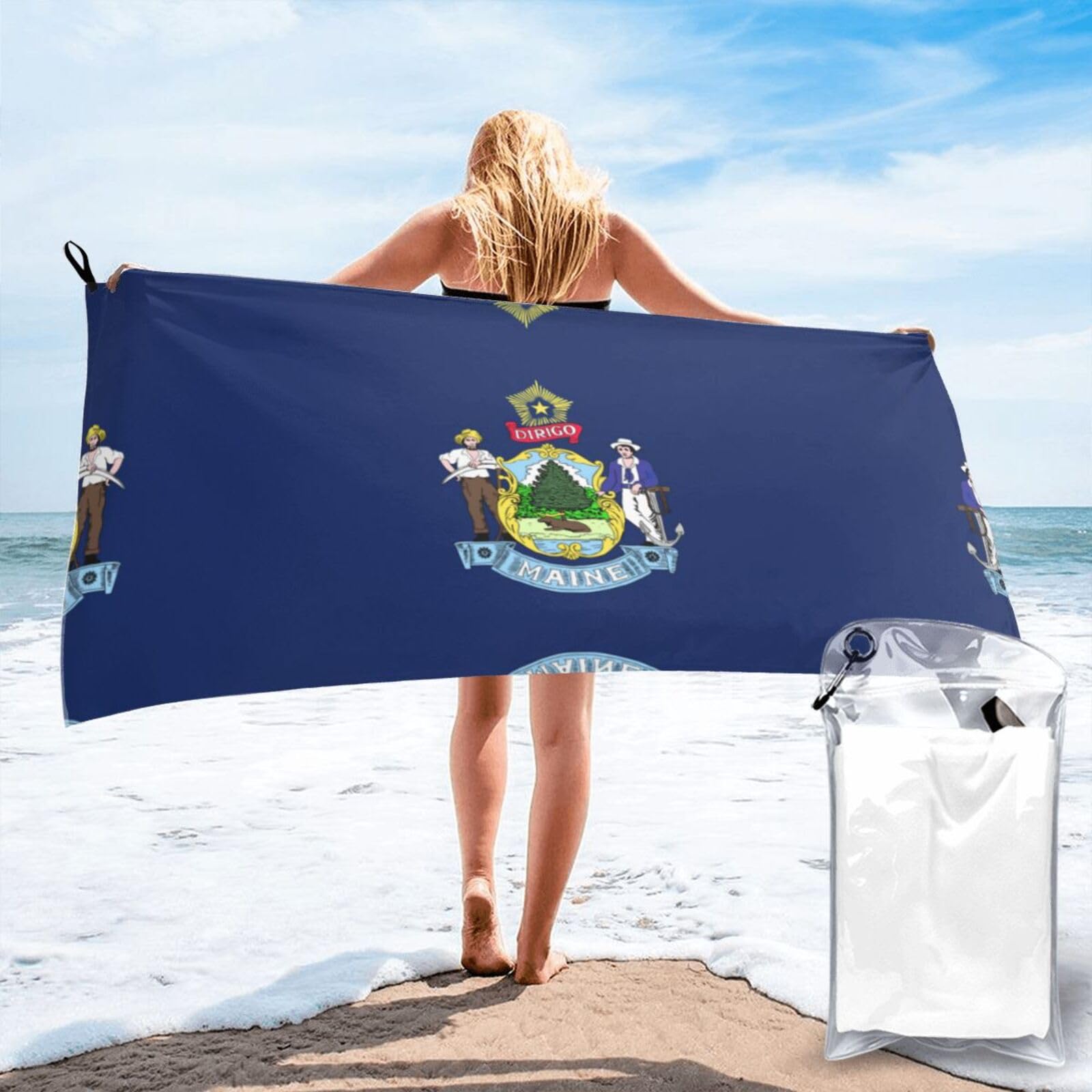 DIEzig Maine State Flag Print Beach Towel Fast Dry Thin For Holiday Vacation Cruise Gym Swimmers