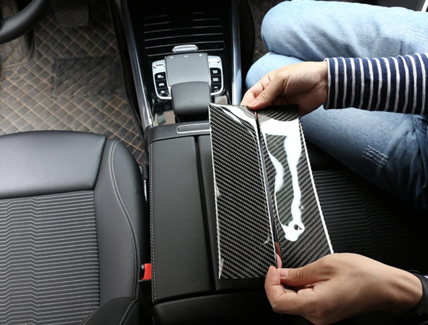 Compatible with Mercedes Benz A-Class B-Class GLB GLA CLA 2020-2025 Car Armrest Box Switch Cover Carbon Fiber Interior Modification Decorative Sticker Accessories