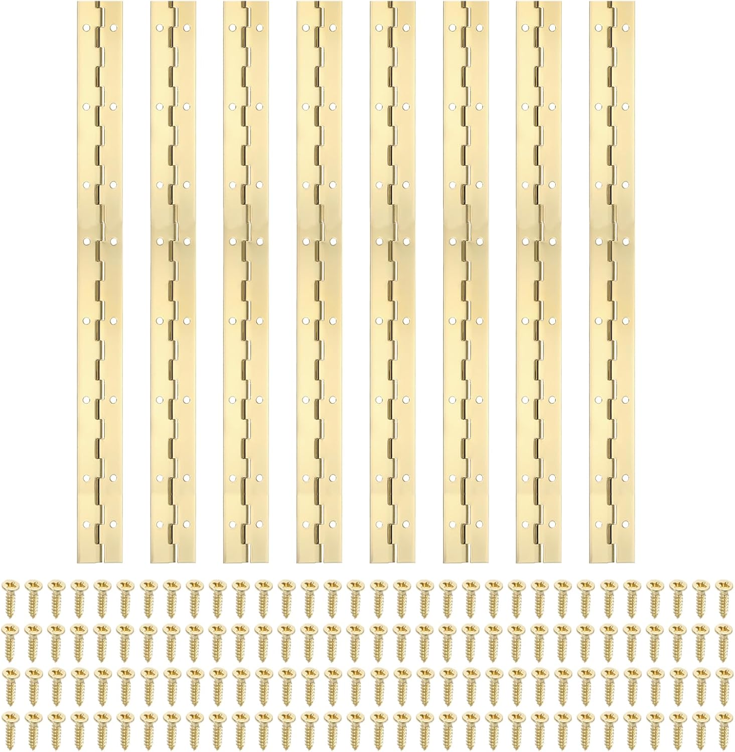 PATIKIL 16x1.2 Inch Piano Hinge,8 Pcs 304 Stainless Steel Continuous Hinge with Holes for Piano Gate Door Wooden Storage Box Cabinet Boat,Gold