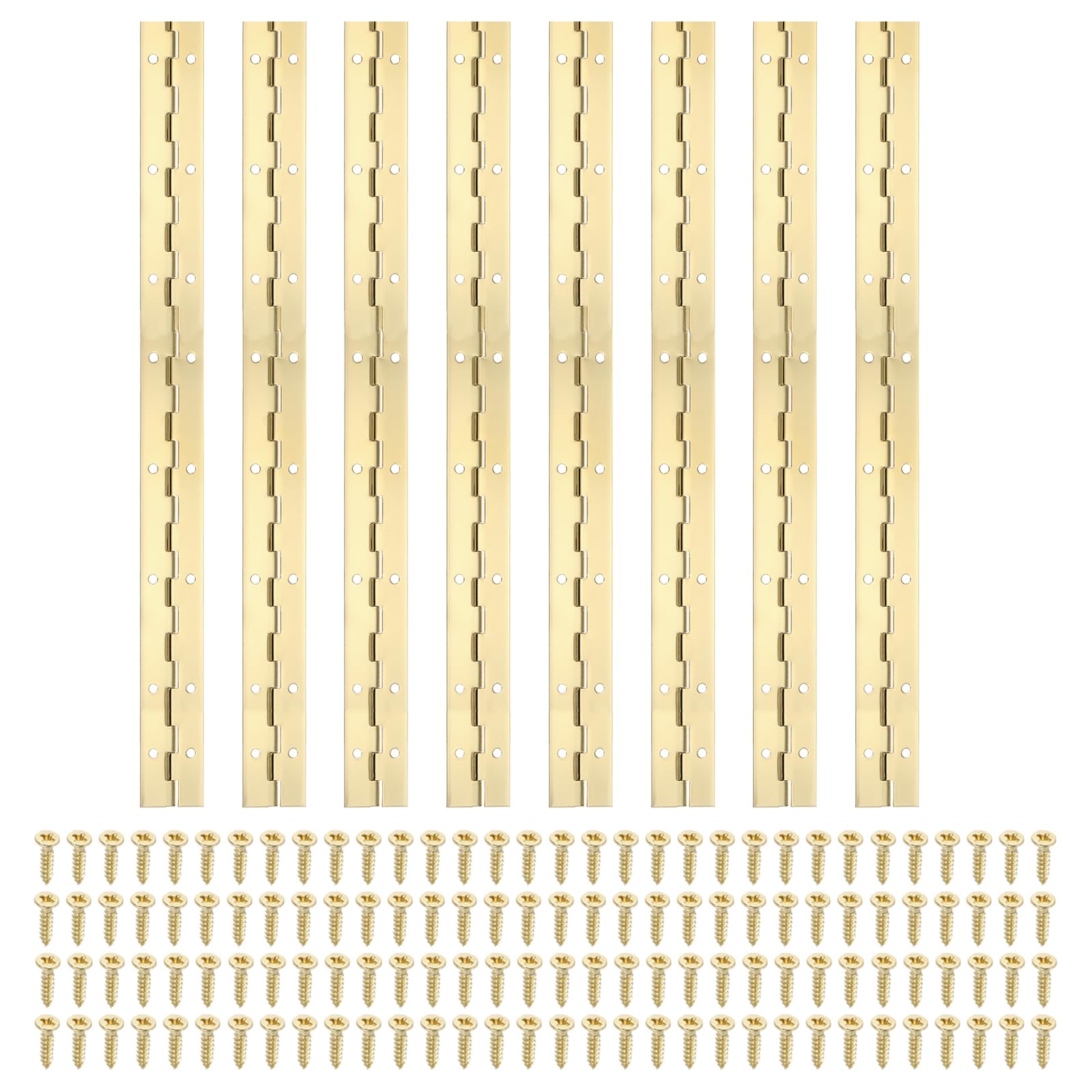 PATIKIL 16x1.2 Inch Piano Hinge,8 Pcs 304 Stainless Steel Continuous Hinge with Holes for Piano Gate Door Wooden Storage Box Cabinet Boat,Gold