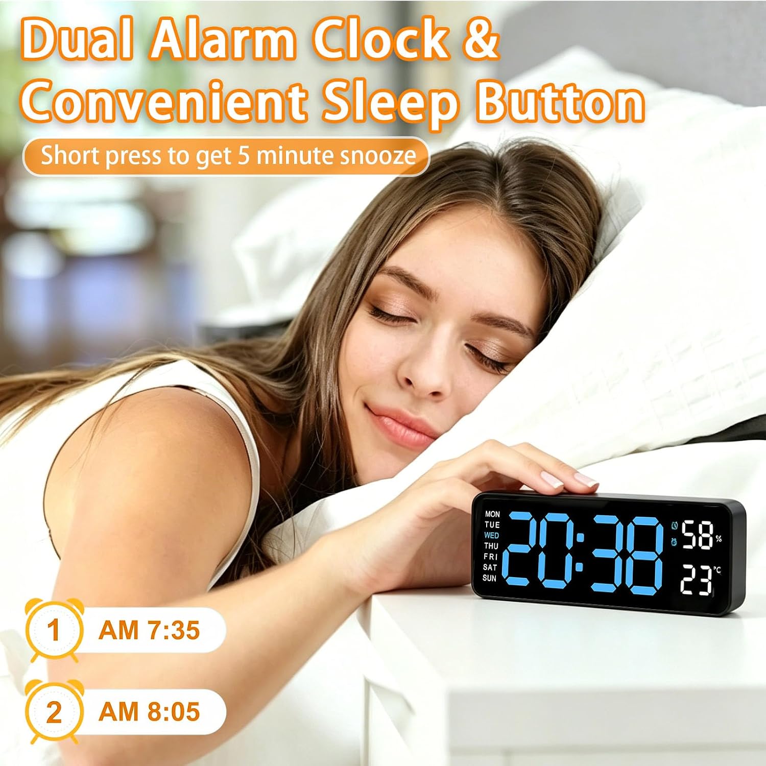 Digital Wall Clock Large Display, Big LED Numbers Alarm Clock with Dual Alarms, DST, Date Temp, Easy to Read, Wall Mount/Tabletop for Living Room & Bedroom, Gift for Student and Seniors (Blue)