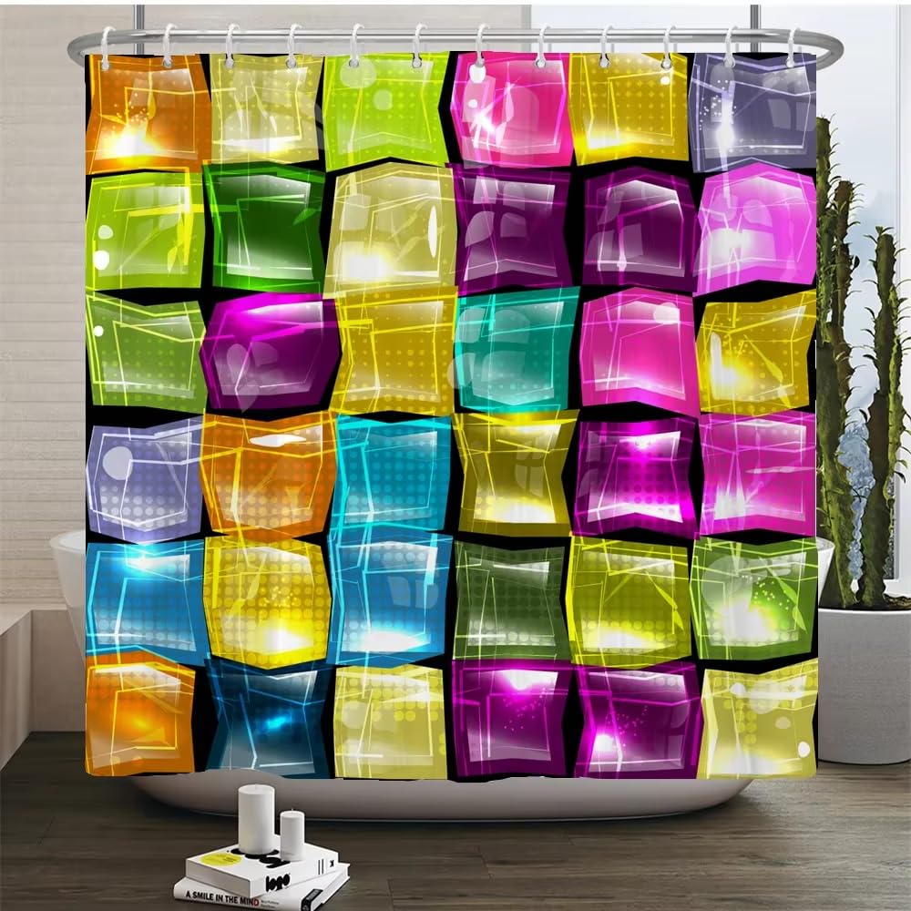 Kelaimi Style 7 Natural Geometric Shower Curtain,Bohemian Multicolor Geometric Bathroom Curtains,Modern Waterproof Polyester Fabric Bathtub Curtains With Hooks 200X200cm
