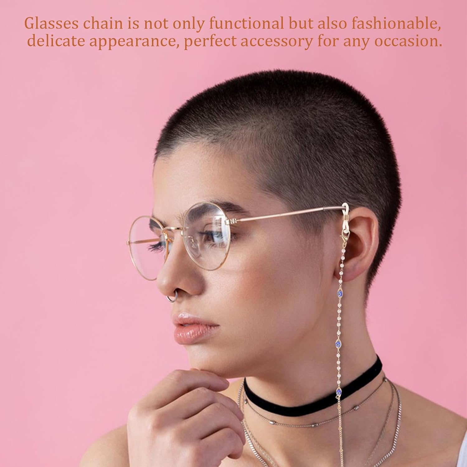Stylish Eyeglass Chain Necklace with Pearls, Anti-slip Sunglasses Lanyard and Mask Holder Strap for Women, Sturdy Eyeglasses Holder around Neck Accessory