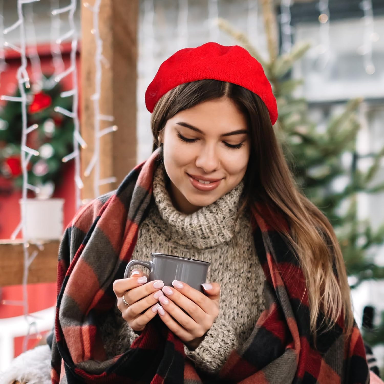 Shinymoon 48 Pcs Women Wool Beret Hat with Silky Scarf French Beret Bulk for Women Girls Winter - Image 6