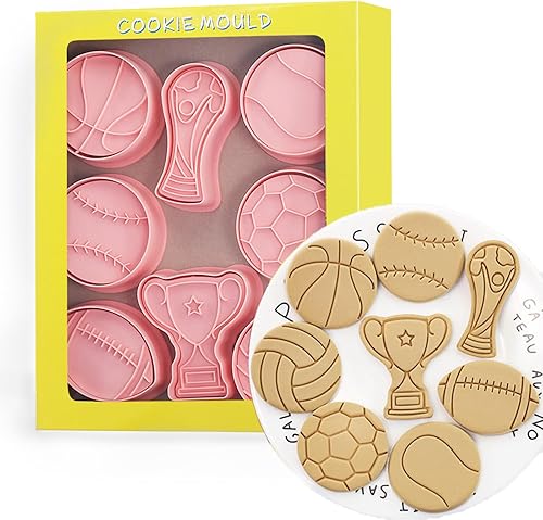 Miniatura 1 de Juego de cortadores de galletas con forma de bola, 8 piezas de fútbol 3D, baloncesto, béisbol, voleibol, fútbol, tenis, cortadores de galletas para