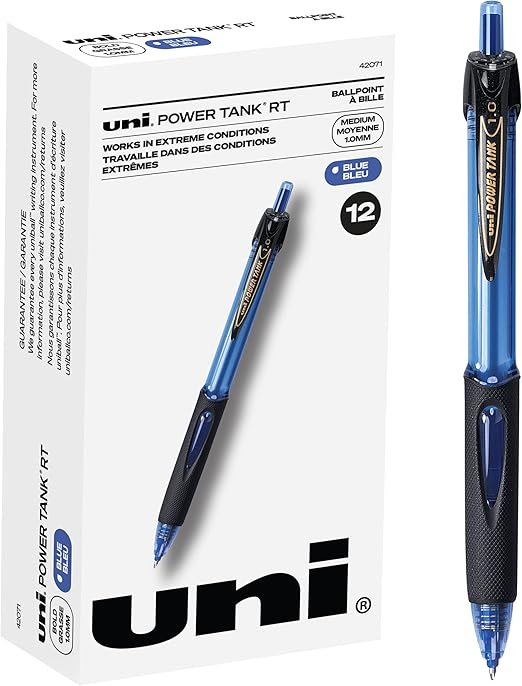 Uniball PowerTank RT Blue Pens 12 Pack, 1.0mm Bold Pens