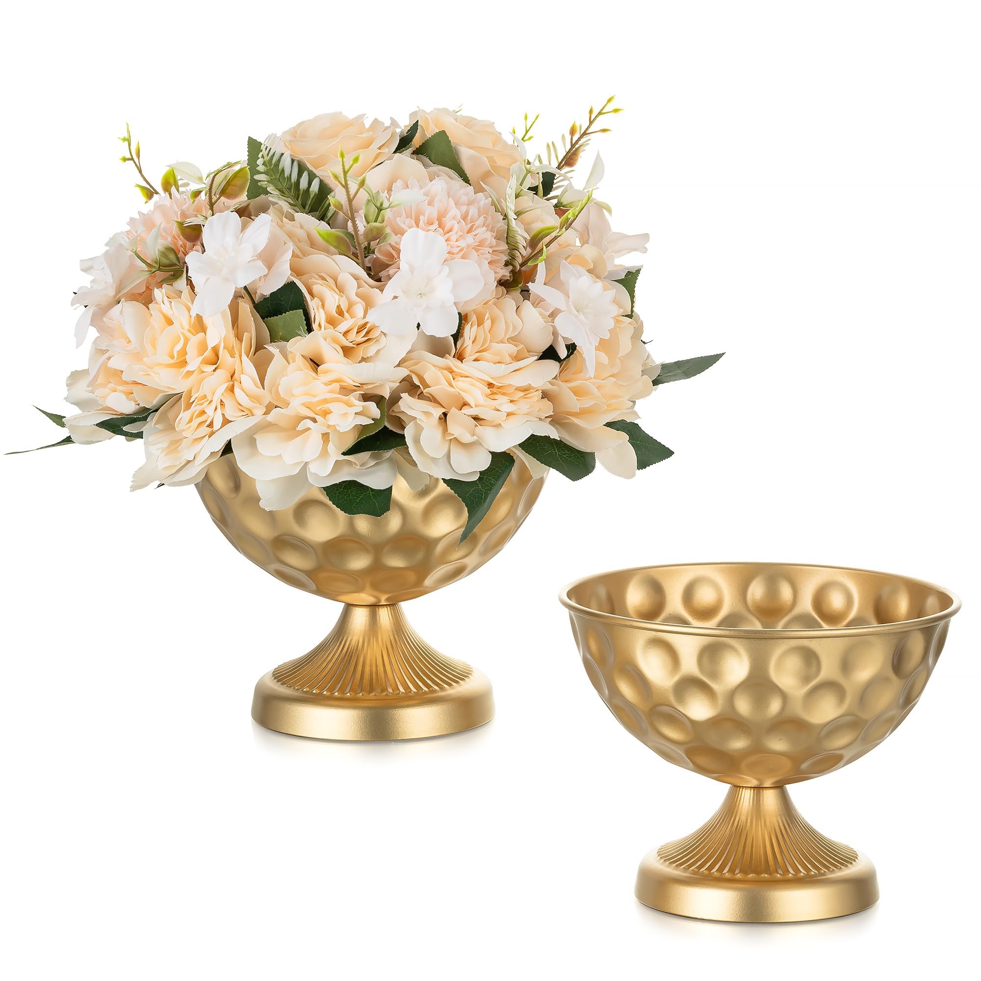 Sziqiqi Vase Gold Kleine für Hochzeit: 15.5 cm Hoch Metall Urne Vasen Set of 2 - Blumentopf Goldene für Tischdeko - Vintage Blumenvase für Party Taufe Valentinstag