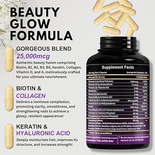 Miniatura 2 de VITBOOST Suplementos de biotina y colágeno de 25000 mcg - Fabricado en Estados Unidos - Mejorado con complejo B1, B2, B3, B6, B7 - Promueve uñas y
