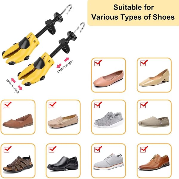 Shoe Tree for Men and Women, Adjustable Length Width Plastic Shoe Stretcher Shapes with Shoe Horn - 5