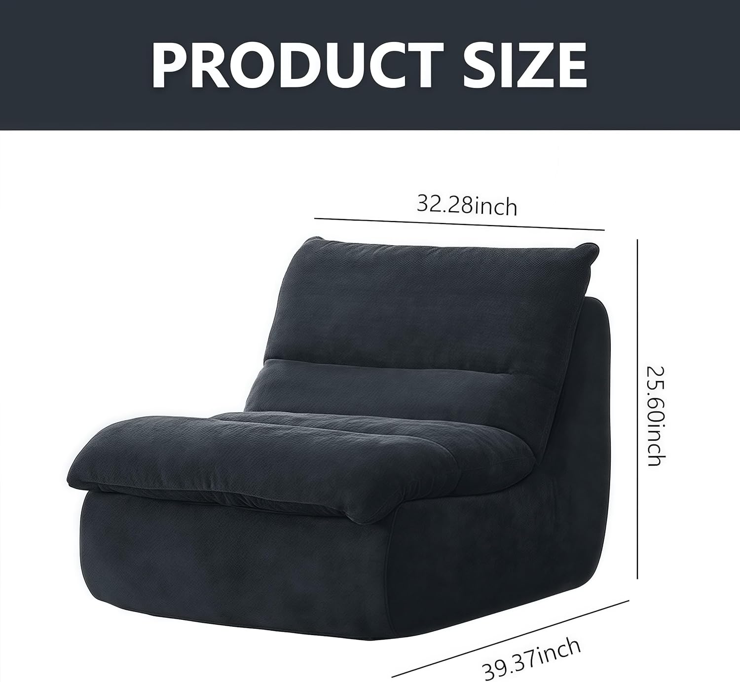 Bean Bag Chair, Fireside Sofa, Armless Compression Sofa for Adults,Small Space Floor Chair for Living Room, Bedroom, Office, Dorm, Apartment (Black)
