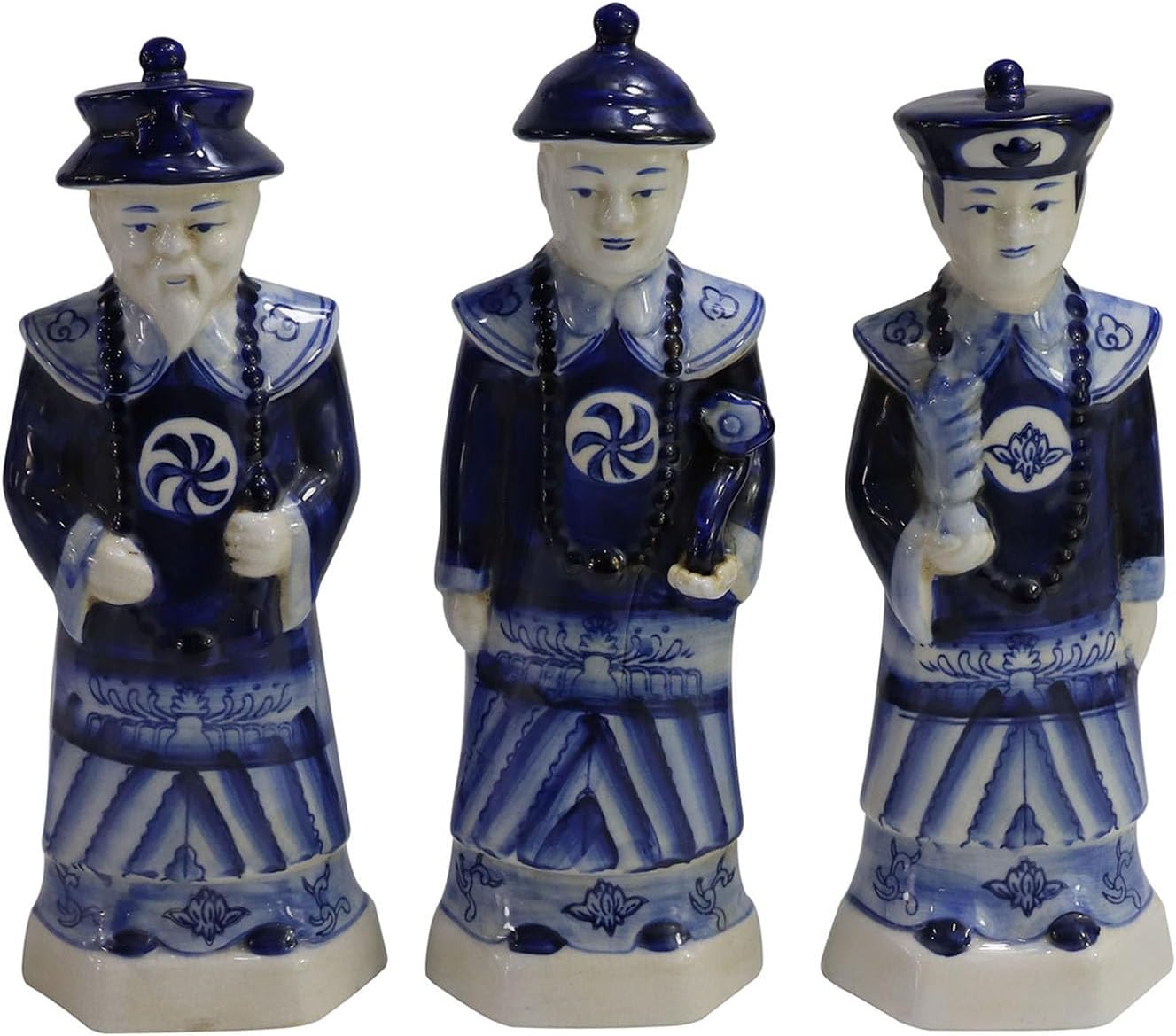 Hand Painted Antique Blue and White Porcelain Figurines Qing Dynasty Ceramic Chinese Emperor Statue Traditional Home Decor Table Accessory (Small - Qianlong)
