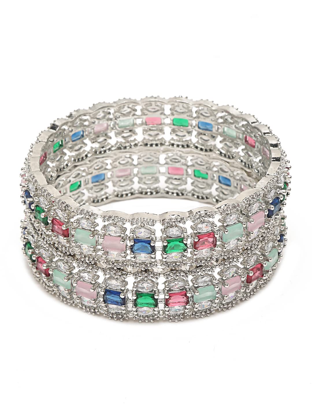 Silver Plated Stone Studded Bangles Set