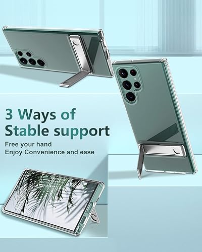 Miniatura 3 de Btscase Funda para Samsung Galaxy S22 Ultra 5G, con soporte de metal ajustable, transparente, suave, flexible, TPU, delgada, a prueba de golpes,