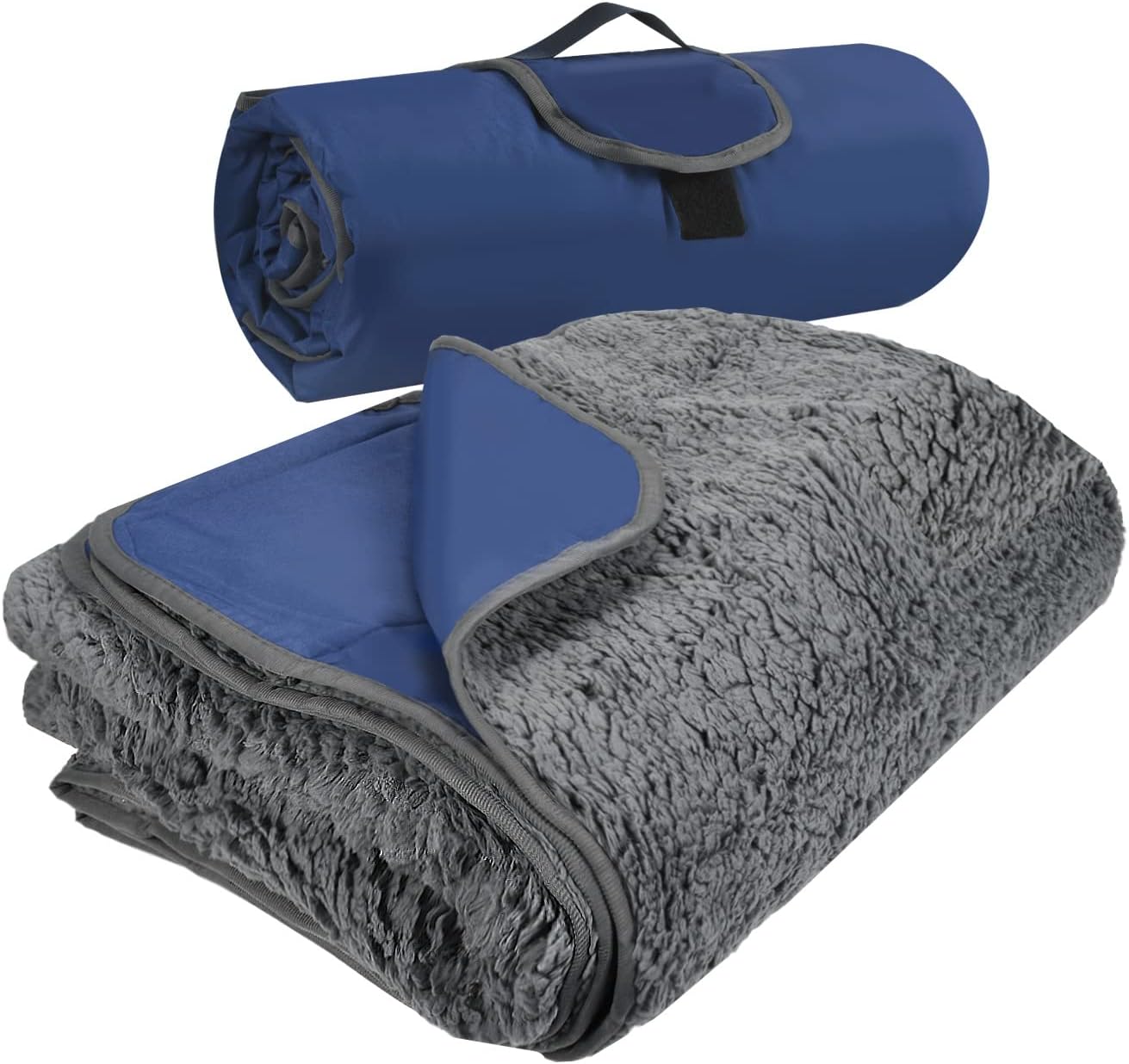 Tirrinia Outdoors Waterproof Blanket, 59”x 79” Sherpa Fleece Stadium Windproof Throw Mat for Traveling, Camping, Hiking, Football - Machine Washable, Navy