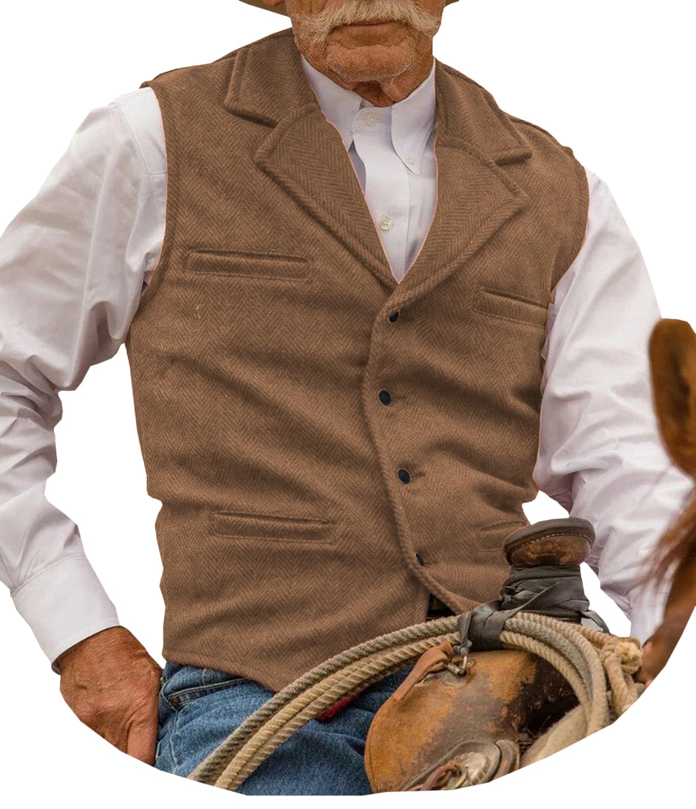 Hunting Aged Mens Tweed Vests Herringbone Waistcoats Retro Casual Wedding Wool Business Vests-picture-49