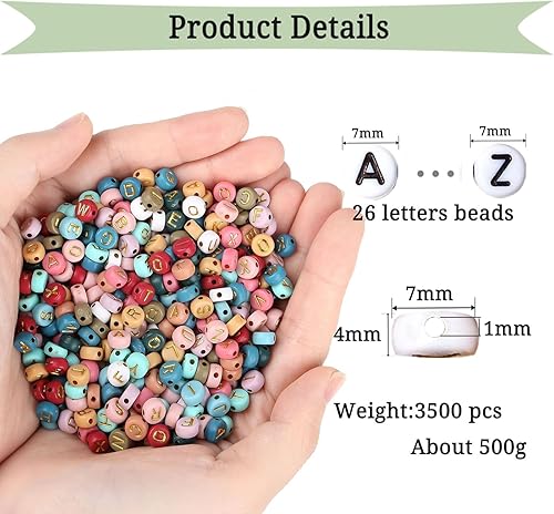 Miniatura 5 de DUQGUHO 3500 cuentas de letras acrílicas con números del alfabeto de la A a la Z, cuentas redondas blancas de 26 letras para hacer joyas, pulseras,