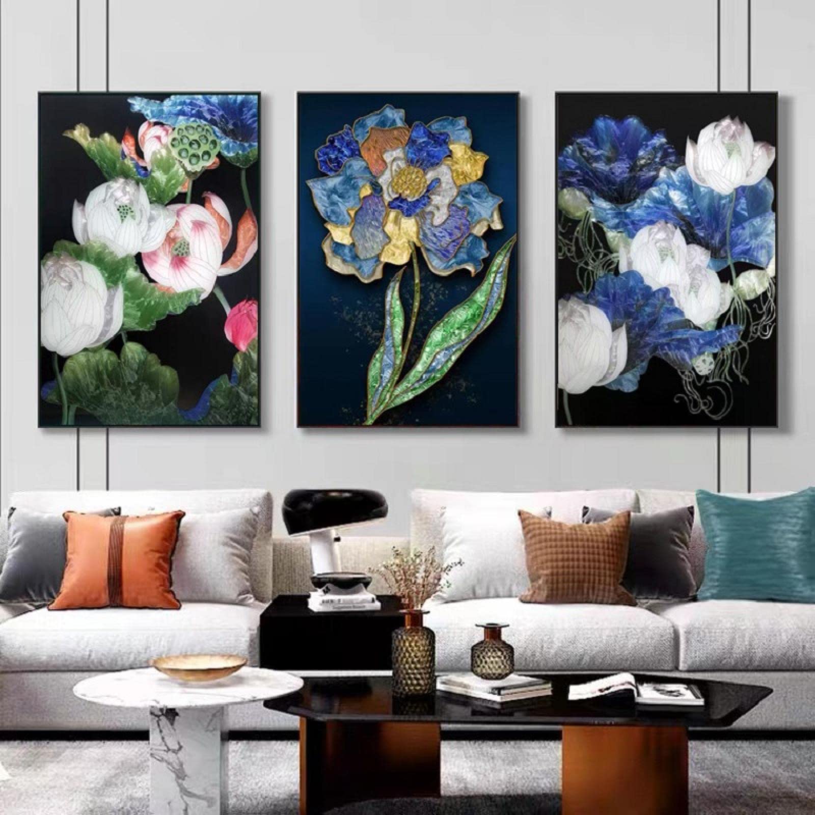 KEBIA Nowoczesny styl kolorowy kwiat obraz płótno rzemiosło ścienne sztuka plakaty mural mural rodzina sypialnia dekoracja artystyczne wydruki 40 x 60 cm x 3 bez ramy