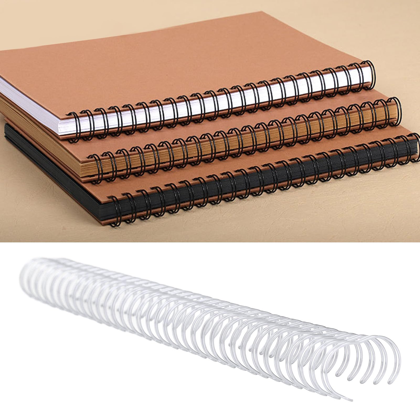 Doppelschlaufen-Drahtbinderücken für A4-Papierformat – 19 mm 3/4 Zoll Durchmesser mit 180 Blatt Kapazität – 3:1 Teilung, 34 Schlaufen, Metallspulen mit Nylonbeschichtung – Gold – (Silber)