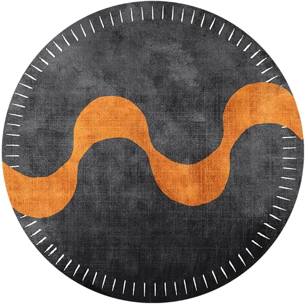Black Orange Mid Century Modern Minimalist Abstract Round Area Rug 9ft Washable Wool Circle Rug for Livingroom Bedroom Diningroom Indoor Circular Carpet