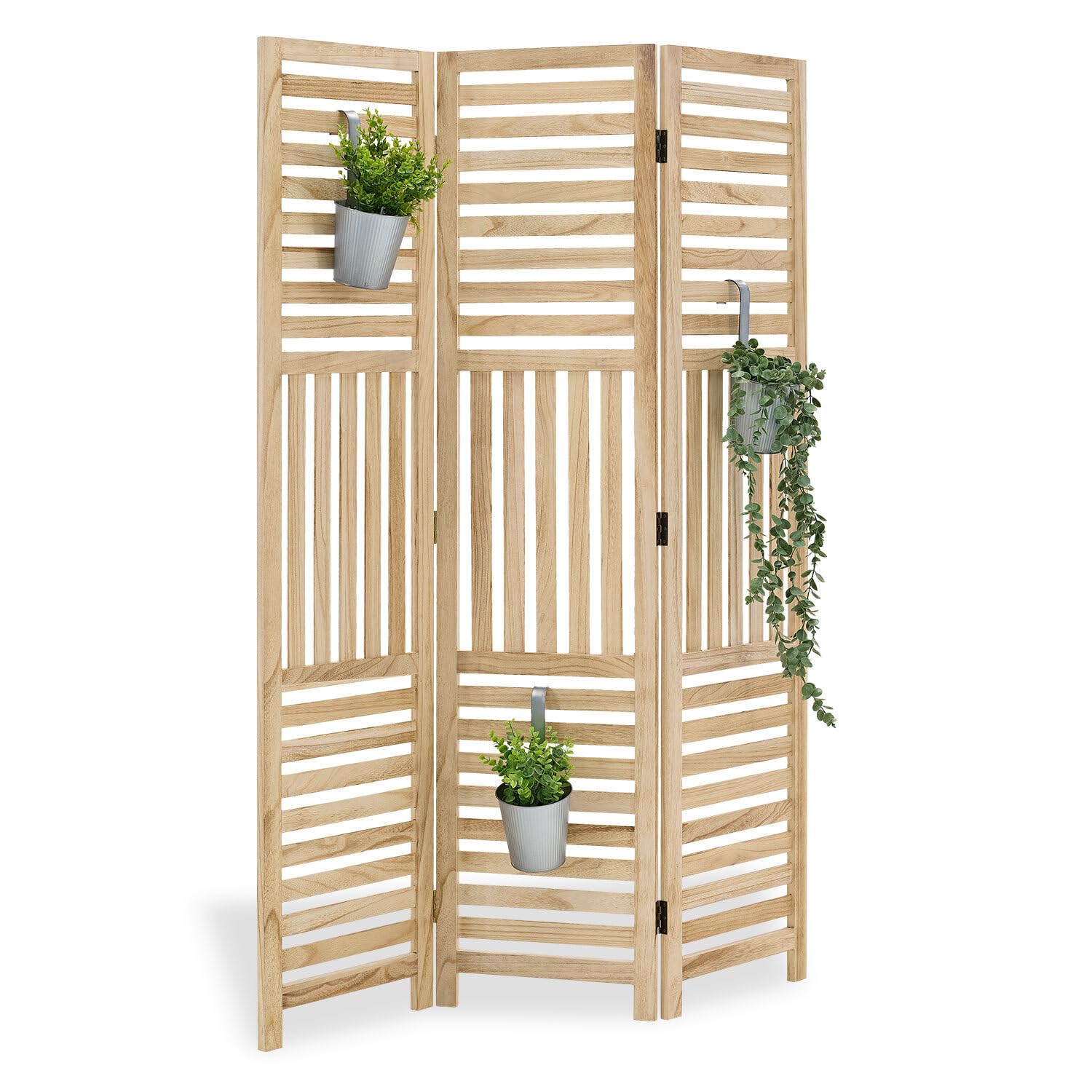 Homestyle4u Parawan, 3-częściowy, do wnętrz, parawan, drewniane lamele naturalne, 170 x 120 cm, ścianka działowa, ochrona przed wzrokiem, drewno wolnostojące
