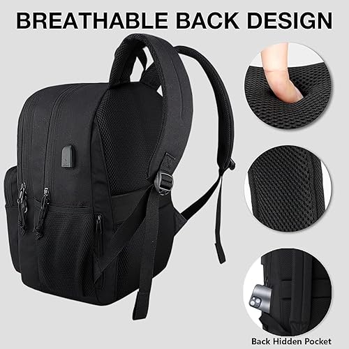 Miniatura 4 de KEOFID Mochila para laptop, mochila de viaje para hombres y mujeres, puerto de carga USB, Negro, 17,3 pulg., Mochilas de mochila
