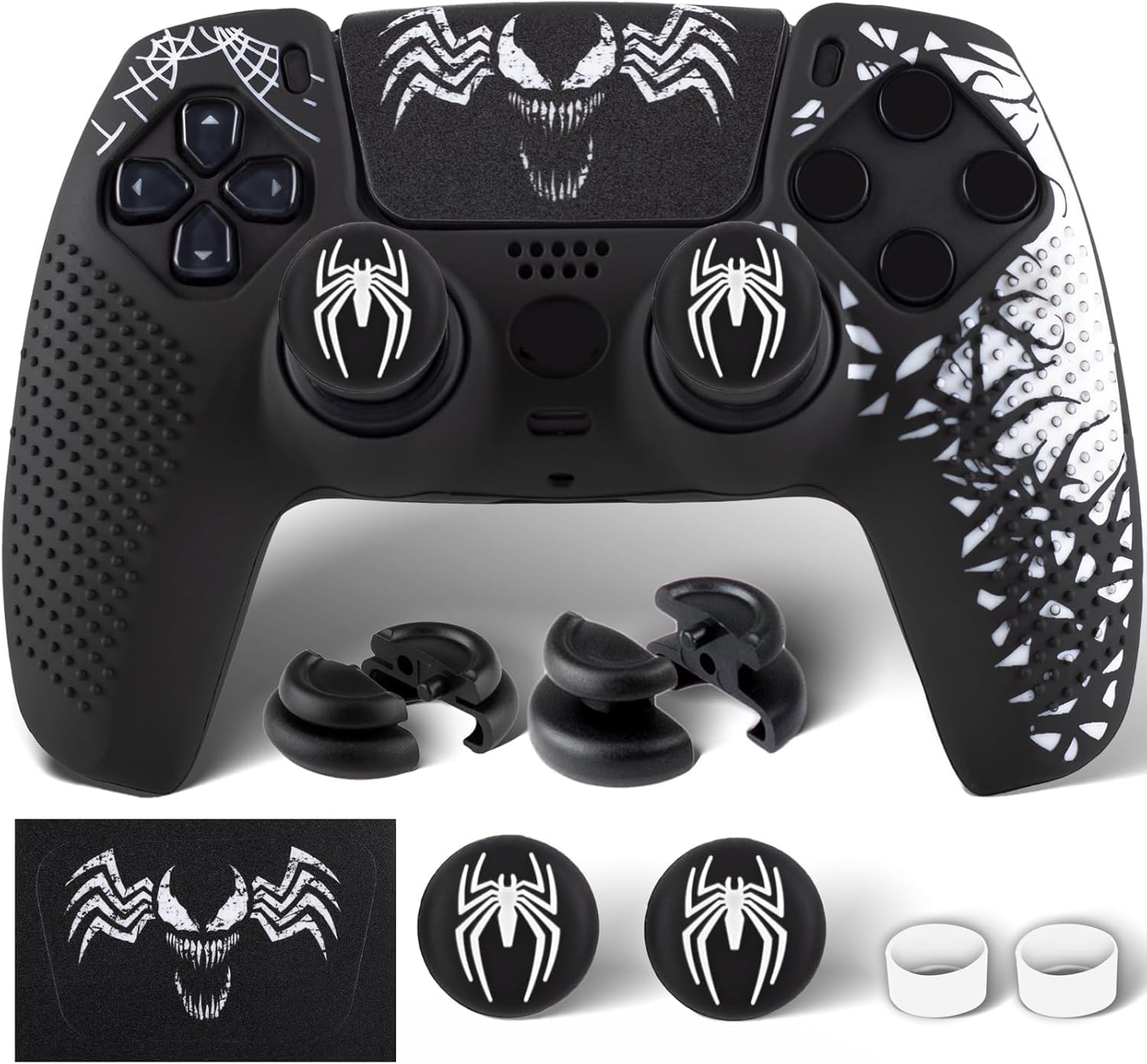 1 autocollant en silicone et 2 poignées d'extension pour manette PS5 Blanc venin