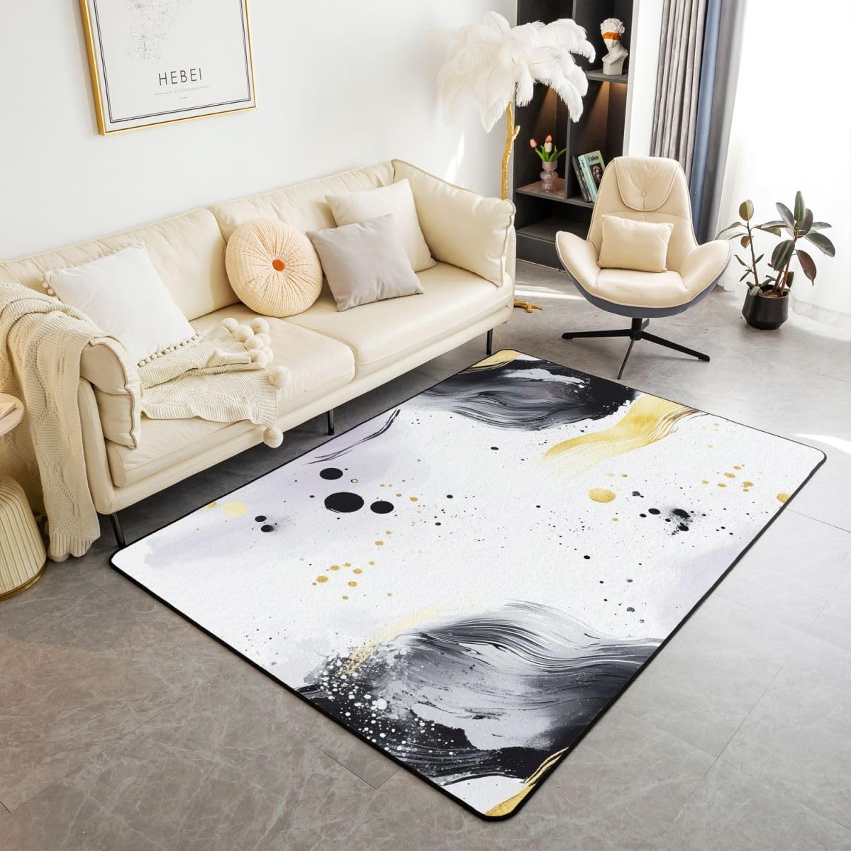 Homewish Dywaniki Tie Dye 100 x 150 cm do sypialni salonu - fioletowy czarny nowoczesny dywan podłogowy nowoczesna sztuka abstrakcyjna duże dywany geometryczne minimaliści pościel nie gubi włosia