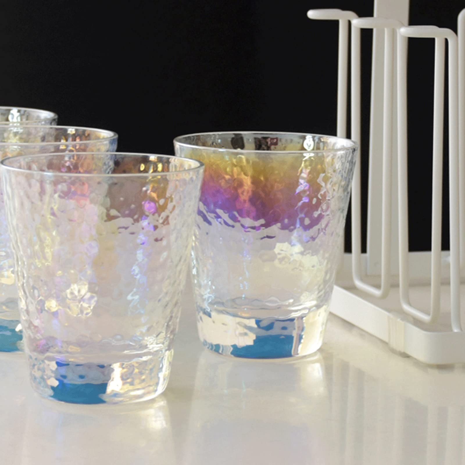 caihuashopping Wassergläser Hammerte Bunte Glasschalen Set von 6 8.7oz optional Bleifreies Getränk-Glaswaren-farbige Glas-Set Trinkglas