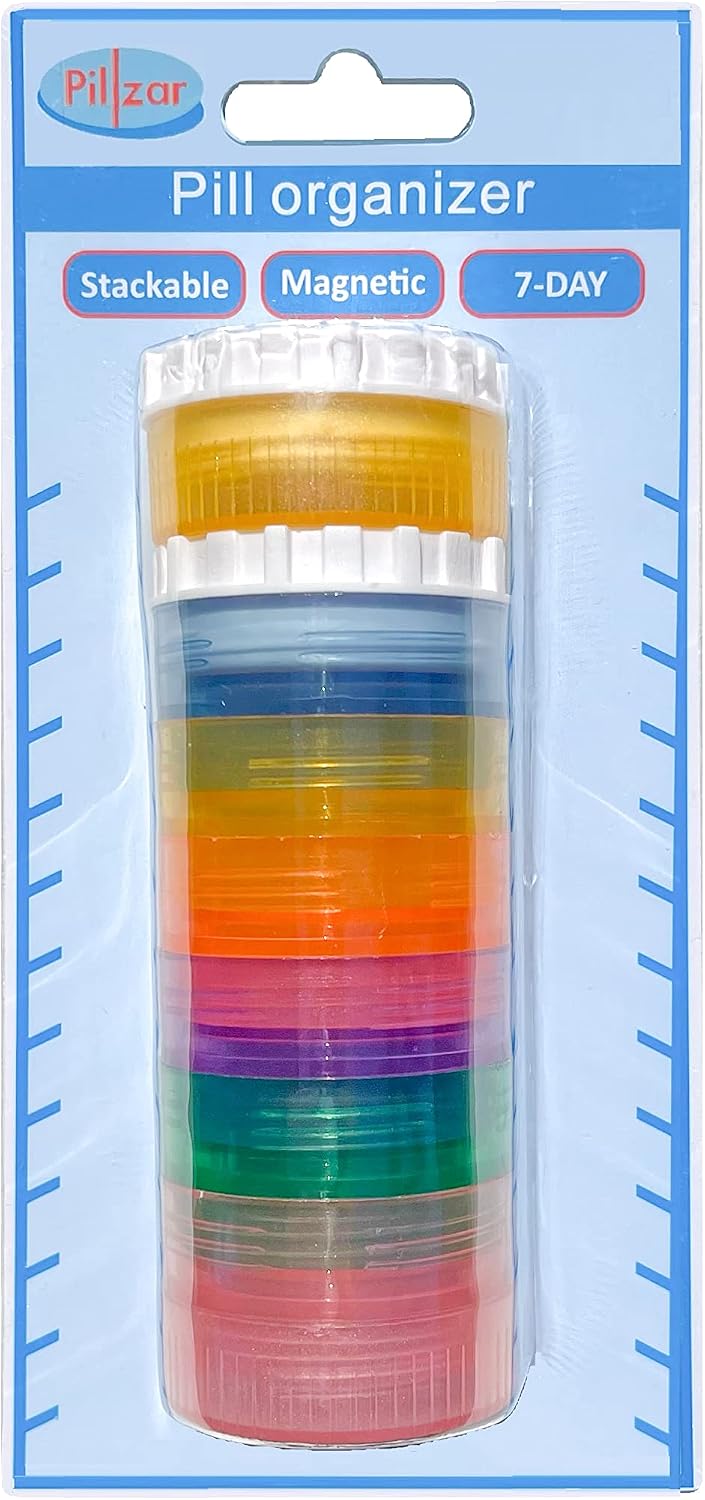 Portable 7-Day Stackable Pill Organizer with 2 Lids for Medications, Vitamins and Supplements Attachable to Magnetic Calendar. Perfect for Travel or Home Use. image 3