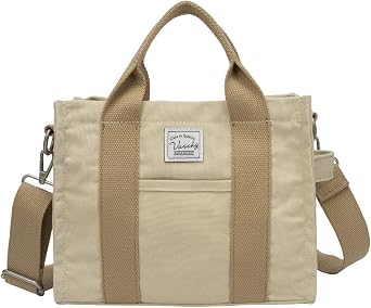 VASCHY Canvas Tote bag, Casual Reusable Work Totes for Women Teachers with Zippers Pockets Crossbody Shoulder Bag Purse