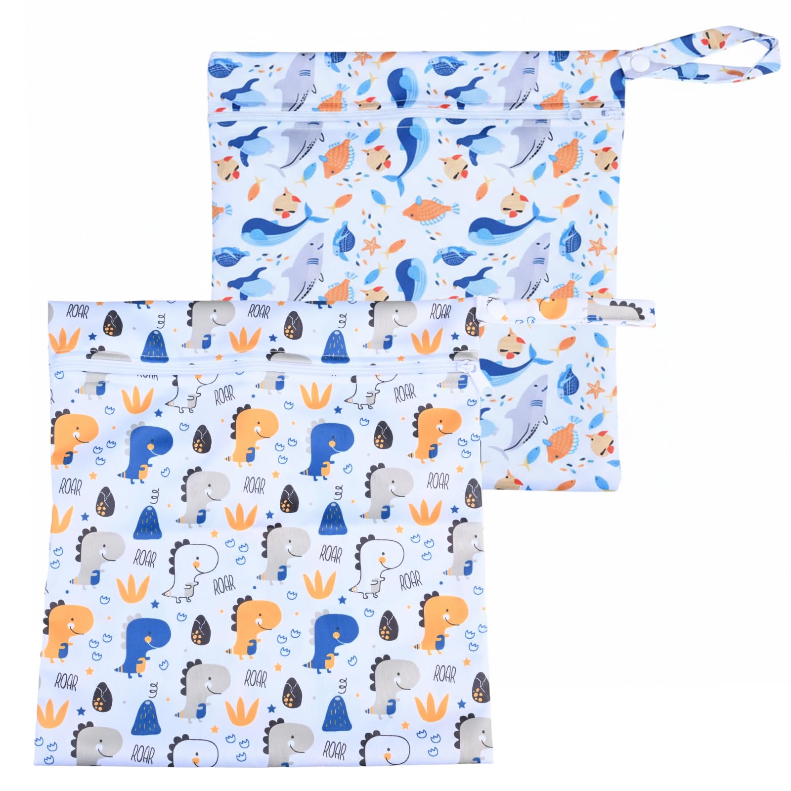 Wetbag Pannolini Riutilizzabile 2 Pezzi Porta Pannolini E Salviette 28x30 cm Modelli Dinosauri E Balene