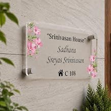 Giftplease Personalized Acrylic Name Plate for Home | 5mm Thickness | Custom Door Name Plate with Floral Design | Waterproof, Wall Sign for Entrance, Flat, Villa, Office (Customizable Text) NP8_06