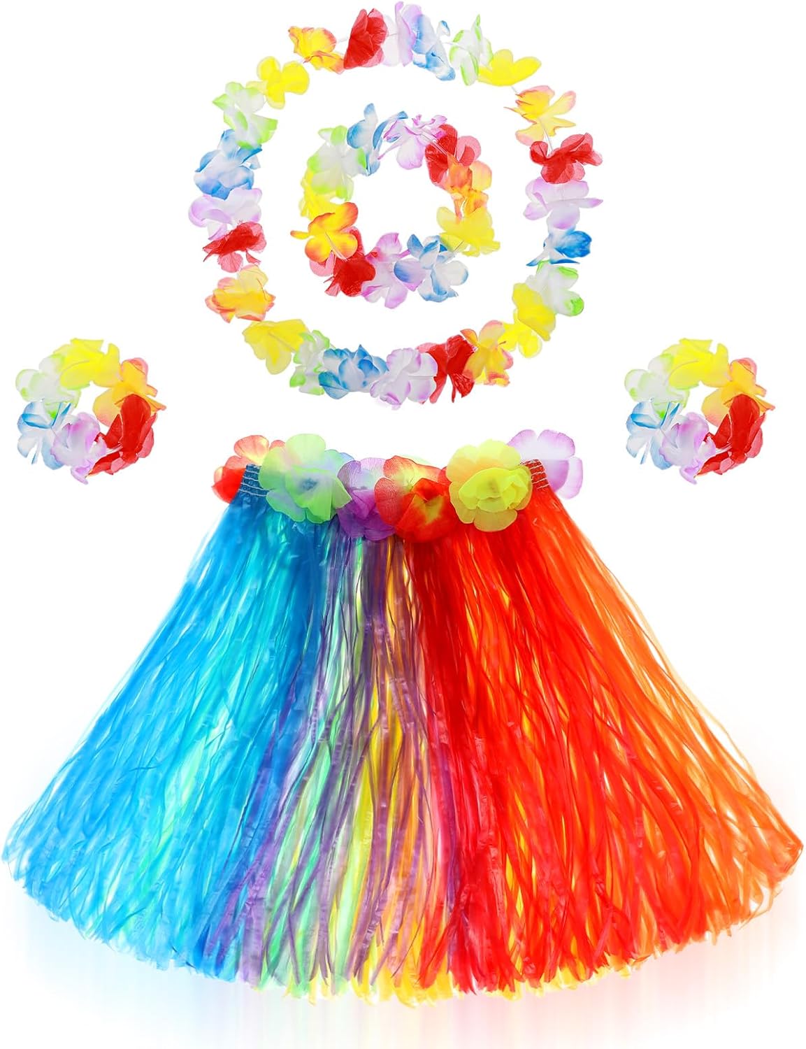 Abeillo 5 Pack Hawaiian Hula Grass Skirt, Hula Dancing Skirt with Flower Costume Accessory Hawaiian Hula Party Dress Up