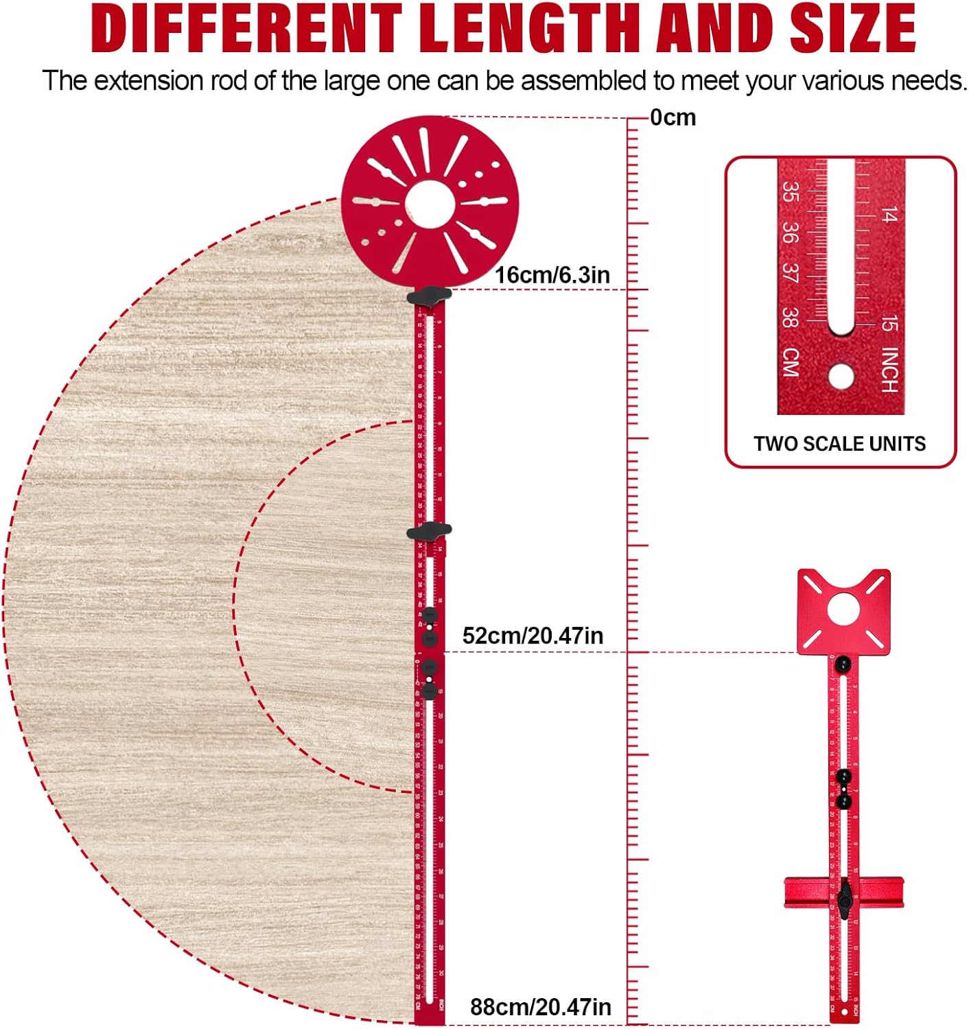 Router Milling Groove Bracket Tool Kit, Midium for Small Circles From 7" to 26", Large for Large Circles From 10" to 62", Aluminum Alloy Router Circle Cutting Jig Tool for Woodworking