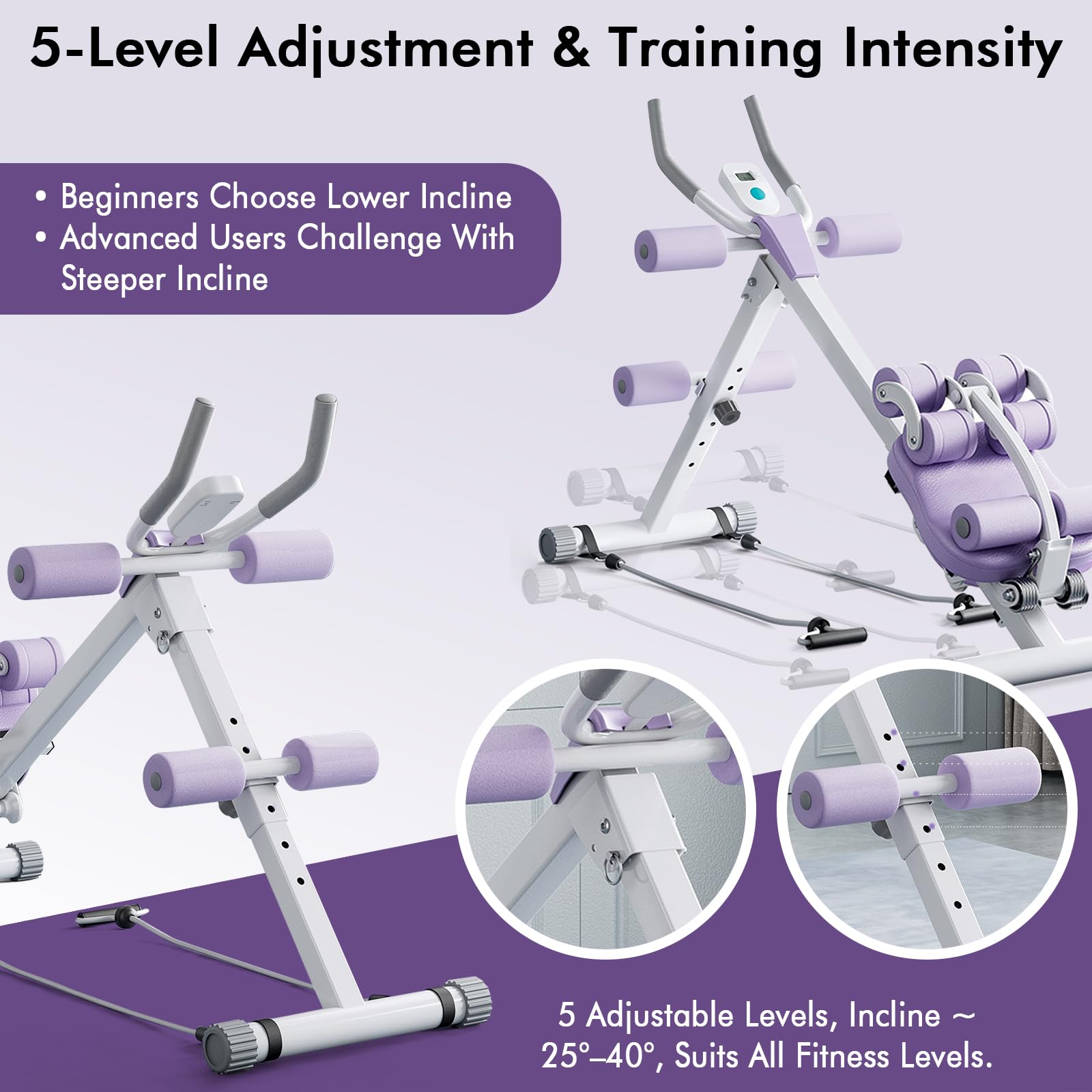4-in-1 Bauchtrainer für Zuhause, Verstellbare Bauchmuskeltrainer, Faltbare Bauchmuskeln Trainingsgerät (Belastbarkeit 150 kg), Bauch Beine Po Trainer, Sit Up Hilfe mit Rückenrolle