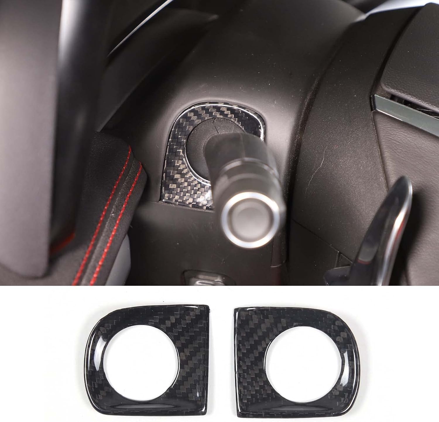 Steering Rod Base Cover Decor Trim Cover Compatible with Chevrolet Corvette C8 2020 2021 2022 2023, Car Steering Wheel Area Trims Stickers C8 Accessories (Real Carbon Fiber)