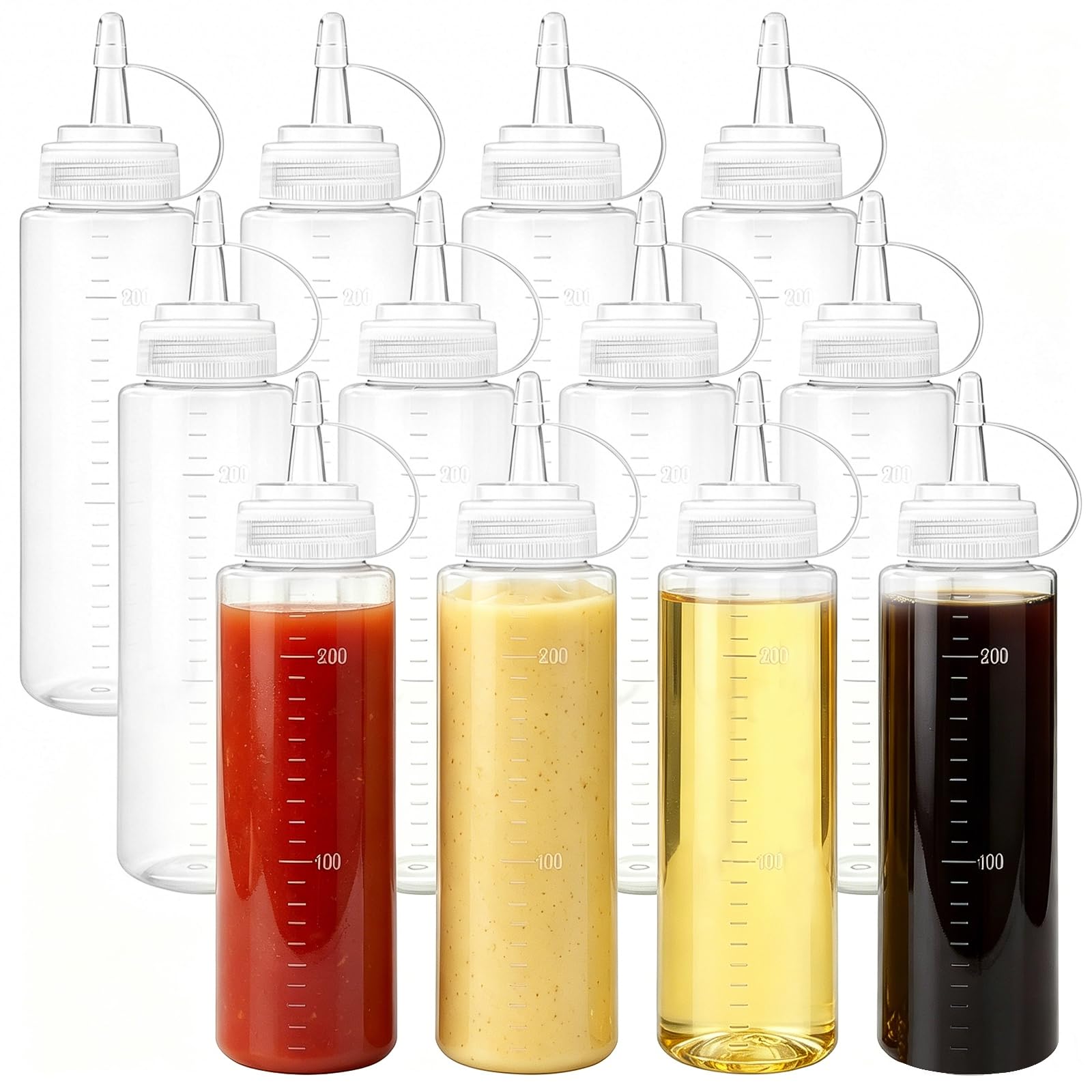 Photo 1 of 12 Pack 8 oz Plastic Squeeze Bottles Multipurpose Squirt Bottles for Ketchup,Condiments,BBQ Sauce,Dressing,Barbecue,Grilling,Crafts,Syrup and More