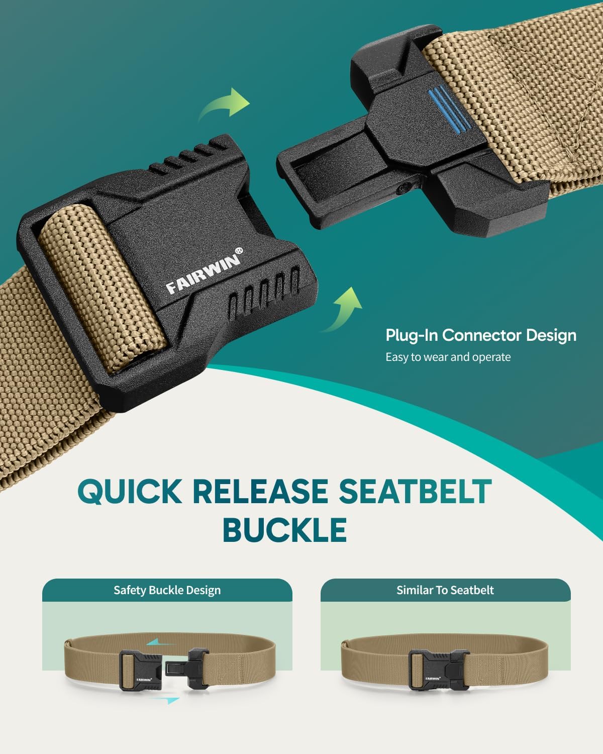 FAIRWIN Tactical Belt Men, 1.5" Stretch Nylon Web Military Hiking Rigger Work Belts with Quick-Release Seatbelt Buckle - Image 3