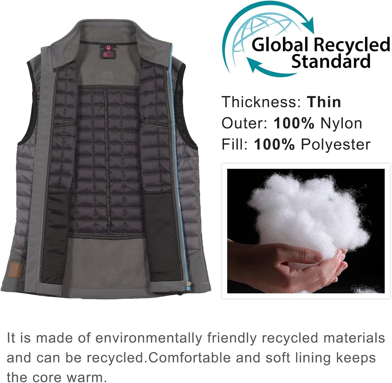 Little Donkey Andy Women's Lightweight Puffer Vest, Warm Outdoor Sleeveless Jacket for Hiking Travel Running Golf - Image 5