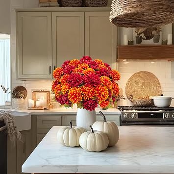 4 Bundles Large Artificial Fall Flowers Faux Mums for Outdoor Planters
