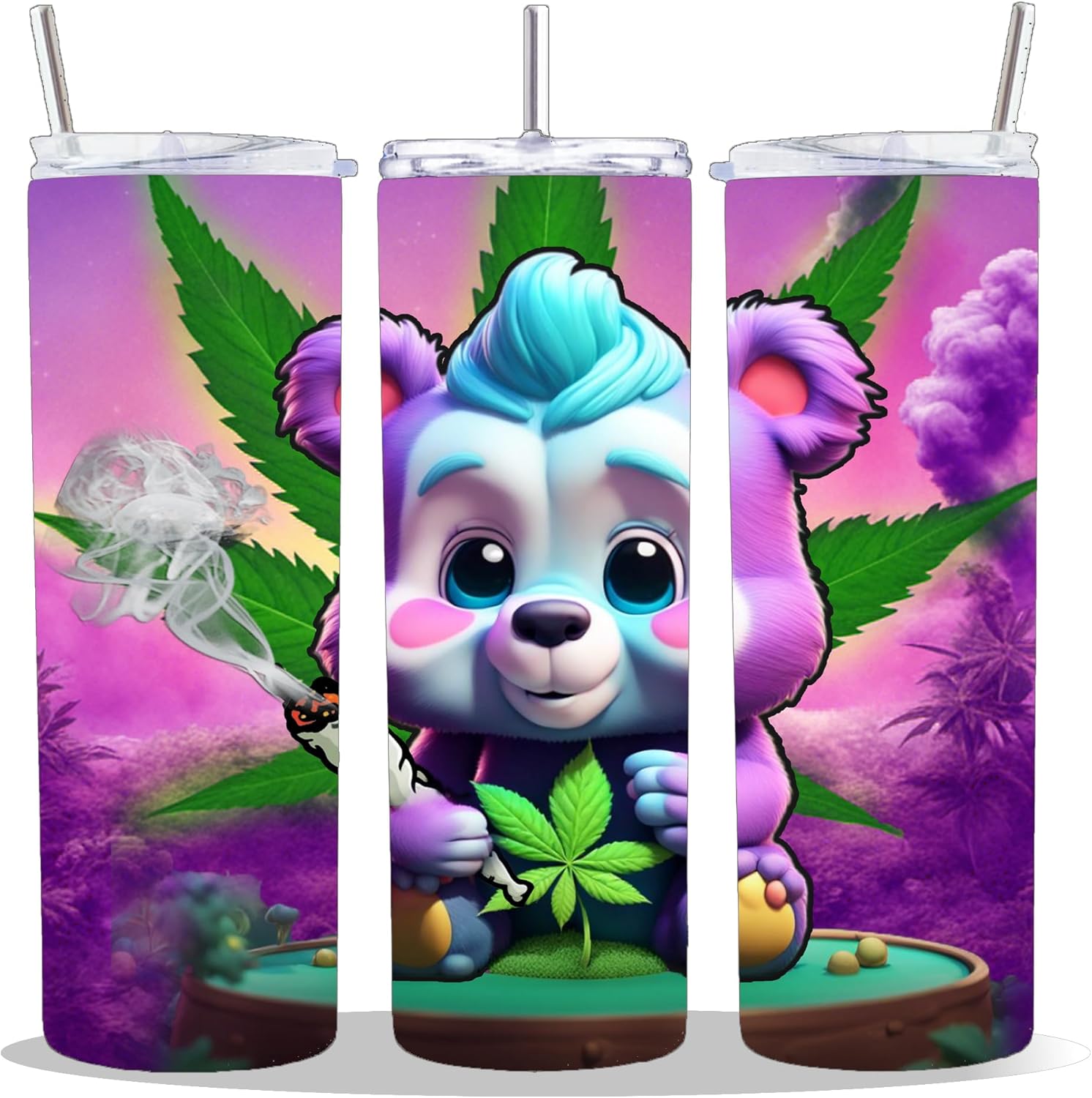 20 oz Insulated Double Wall Stainless Steel Tumbler with Spill Proof Lid and Reusable Straw, Water Bottle Coffee Cups Travel Mug, 420 High Bear Don't Care Weed Cup Mug Tumbler (Rolling3)
