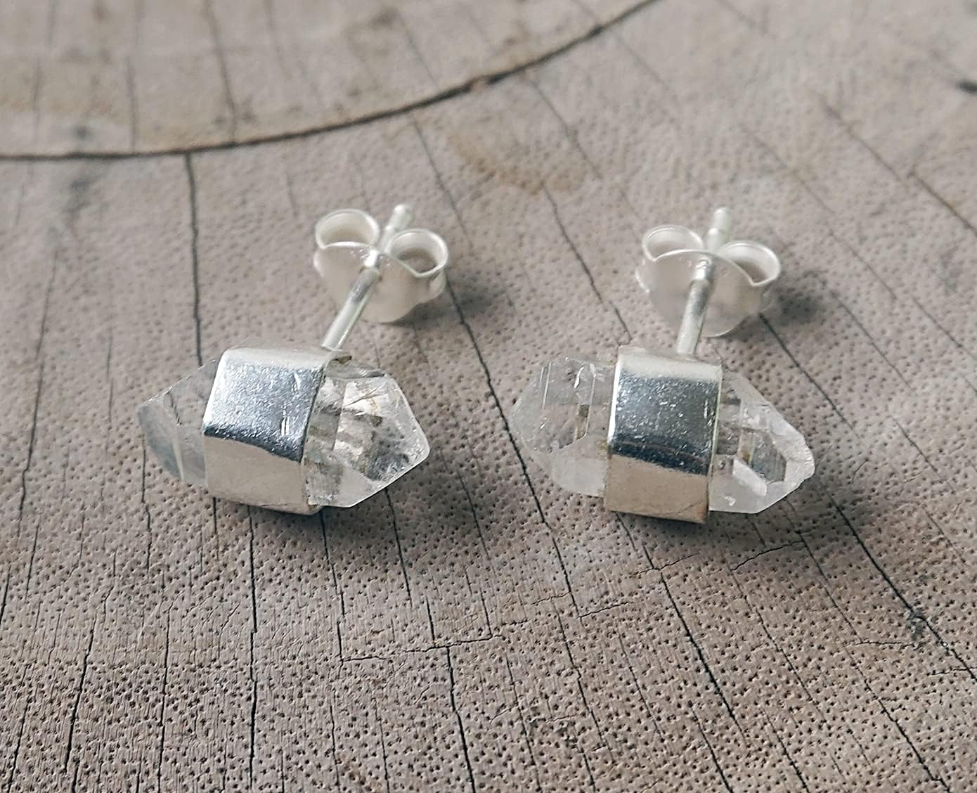 Raw Clear Quartz Crystal Sterling Silver Stud Earrings,EQL - Image 5