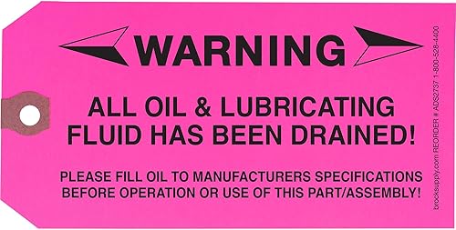 Miniatura 2 de Brock Advertencia: todo el aceite y el líquido lubricante ha sido drenado! Etiqueta de piezas de 5 3/4 pulgadas x 2 7/8 pulgadas, tarjeta pesada