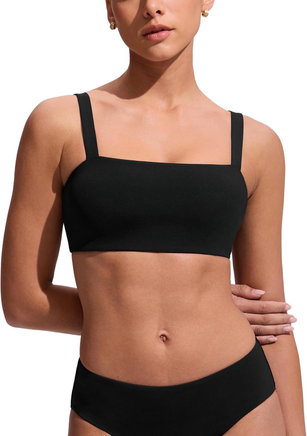CRZ YOGA Square Neck Bikini Tops for Women - Padded Wide Straps Full Coverage Bathing Suit Swim Bra