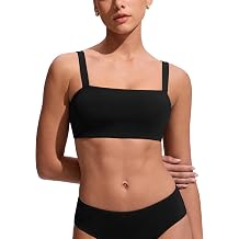 CRZ YOGA Square Neck Bikini Tops for Women - Padded Wide Straps Full Coverage Bathing Suit Swim Bra